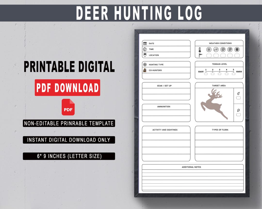 Hunting Guide Tracker Example Deer Hunting Log Book Printable | Gift for Hunters | Hunting Trip ...