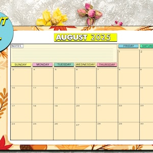 Floral August 2025 Calendar Printable: Watercolor Design (PDF Download)