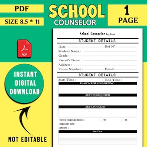 School Counselor Log | Printable Counseling Log Book PDF | Student Session Notes Tracker | Planner Documentation Record | Instant Download.