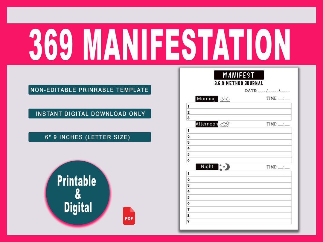 369 Manifestation Journal Printable – Law of Attraction Digital ...