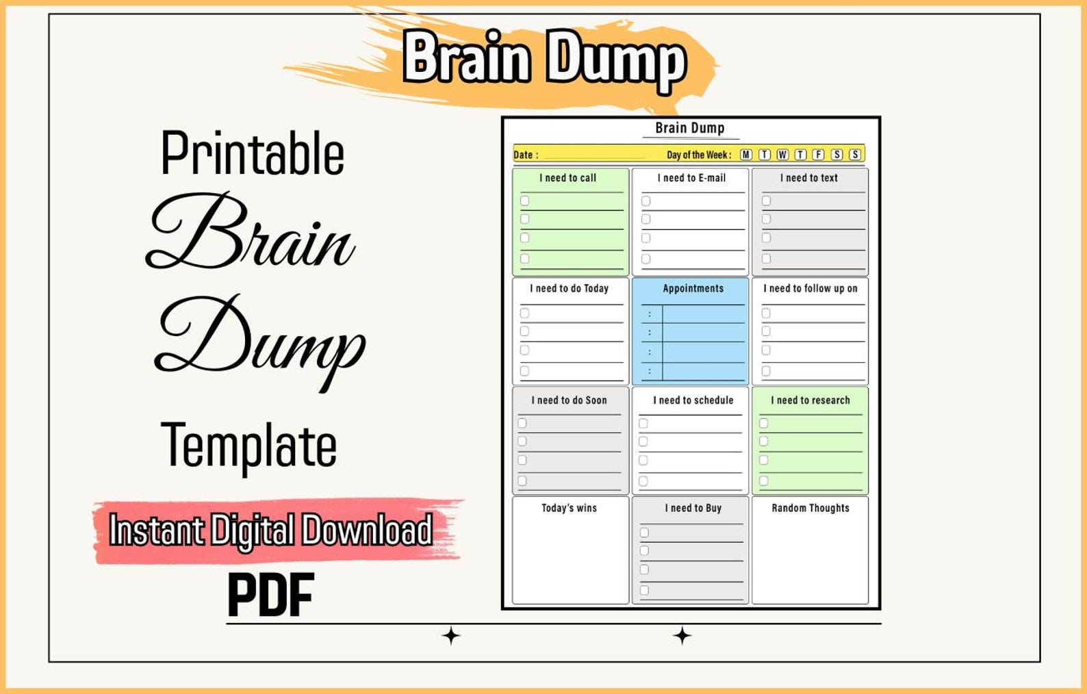 Simple Brain Dump Checklist.pdf Brain Dump Printable PDF | Daily Planner & To-do List Template ...