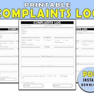 Complaints Log Printable Complaint Tracker | Customer Complaint Form | Business Complaint Log | Incident Report Template | Instant Download