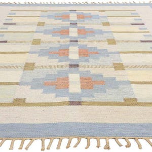 Karin Jonsson Vintage Swedish Blue Scandinavian Röllakan Rug