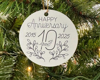 10 Year Anniversary Ornament, Tin Wedding Keepsake, Personalized For Wife