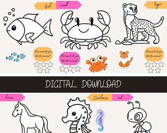 Animals Coloring Pages, Animals Printables, , Coloring Activity, Printable Coloring Pages ,Digital Download.