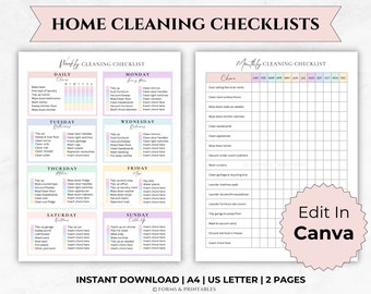 Cleaning Checklist: Adult Chore Chart, Daily & Monthly (Canva Template)