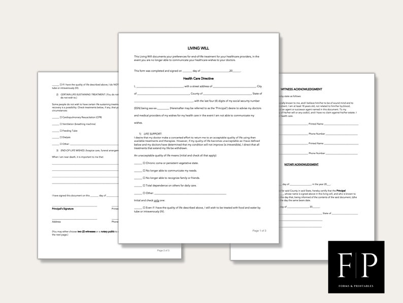 Personal Directive Examples Living Will Form | Health Care Directive | Advanced Directives Form | U ...