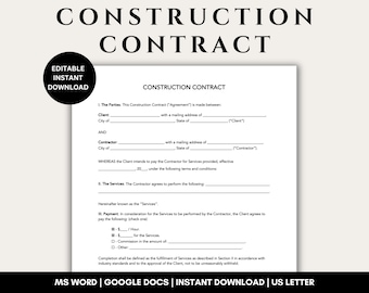 Bauvertrag | Bearbeitbar in MS WORD | PDF Druckbar | Sofort Download