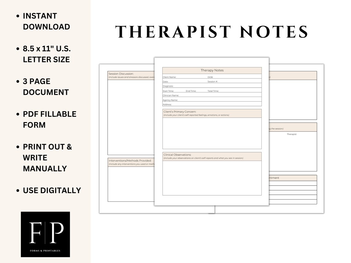 Therapist Notes Form: Professional Counseling Documentation (printable ...