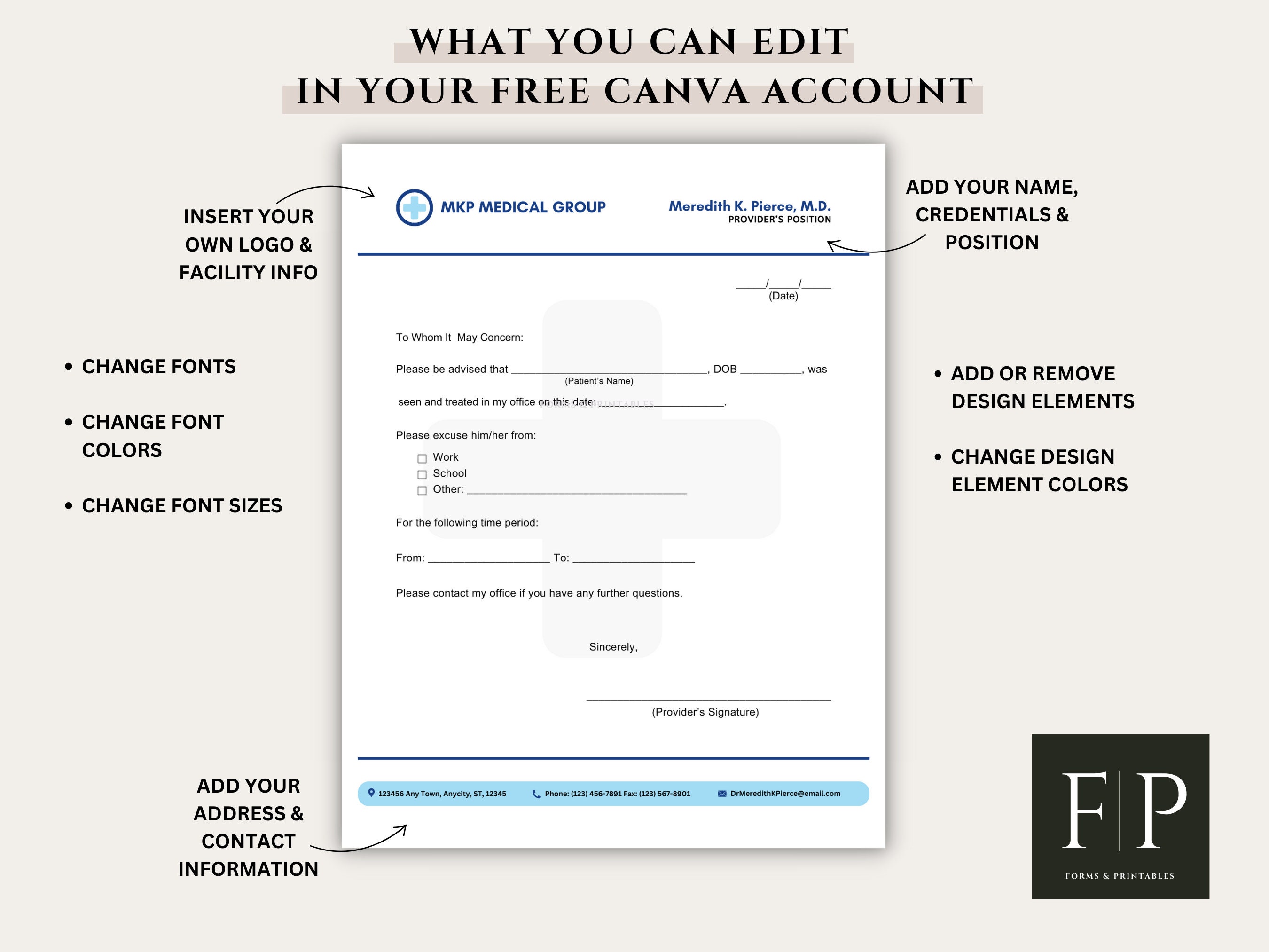 Editable Doctor's Excuse Note Template: Work/school (CANVA) - Etsy