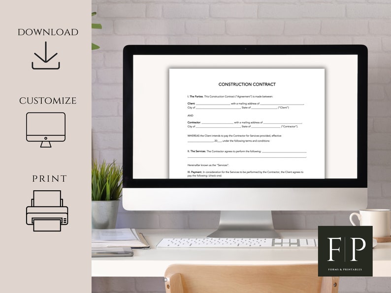Construction Contract | Editable in MS WORD | PDF Printable | Instant ...