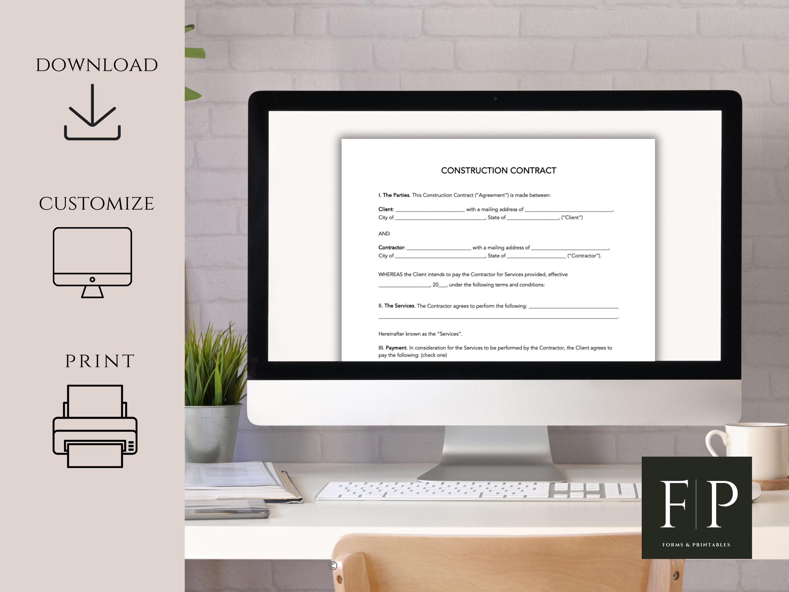 Construction Contract | Editable in MS WORD | PDF Printable | Instant ...