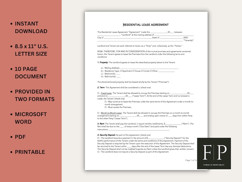 Residential Lease Agreement Template: Editable Rental Form (PDF & Word ...