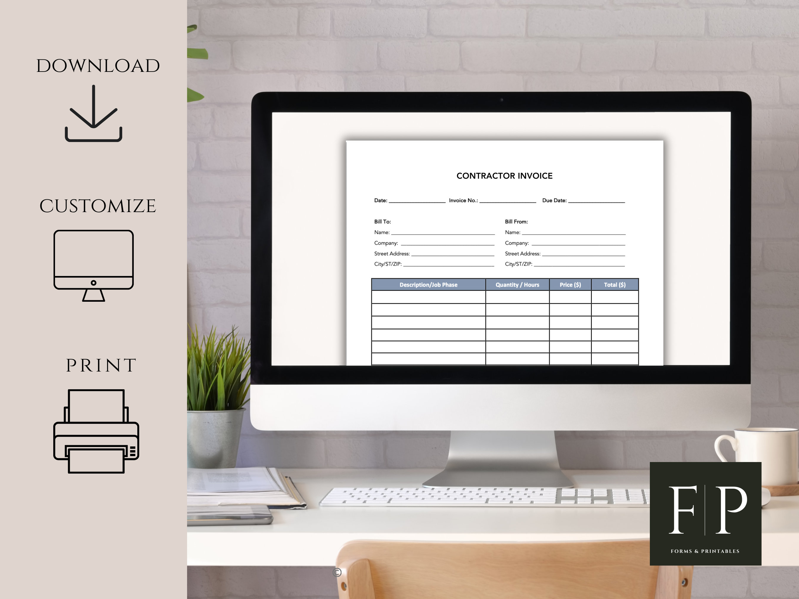 Contractor Invoice Template | Editable in MS WORD | Printable PDF ...
