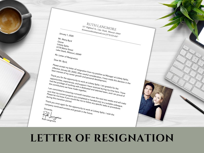 Resignation letter template editable microsoft word etsy