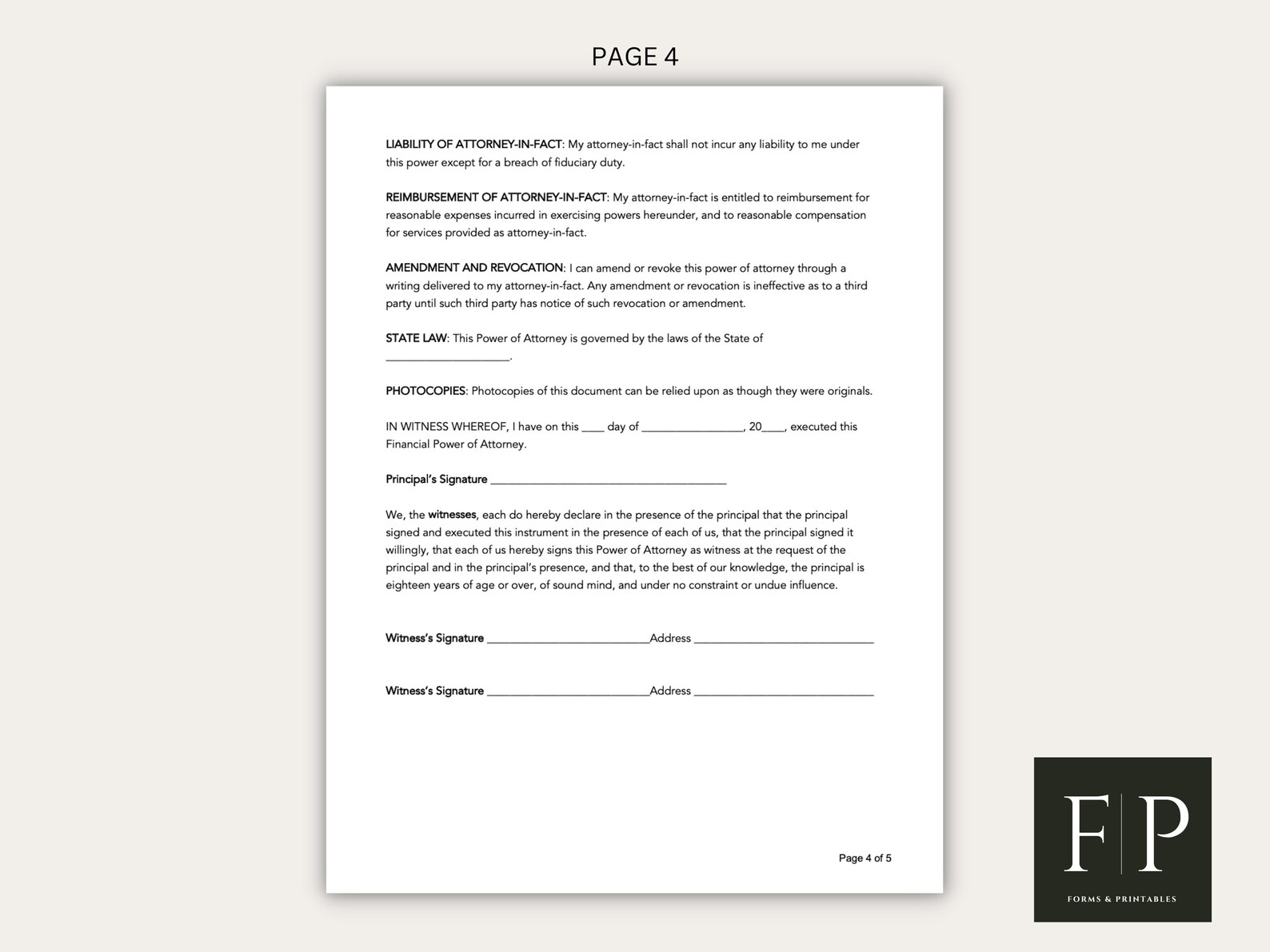 Durable Financial Power of Attorney Template | POA Form | Financial ...