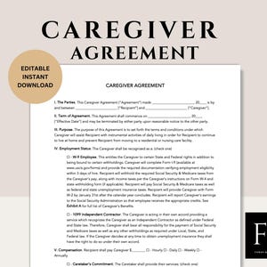 Editable Caregiver Agreement Template | Independent Contractor or Employee Form | MS Word Document | PDF Instant Download