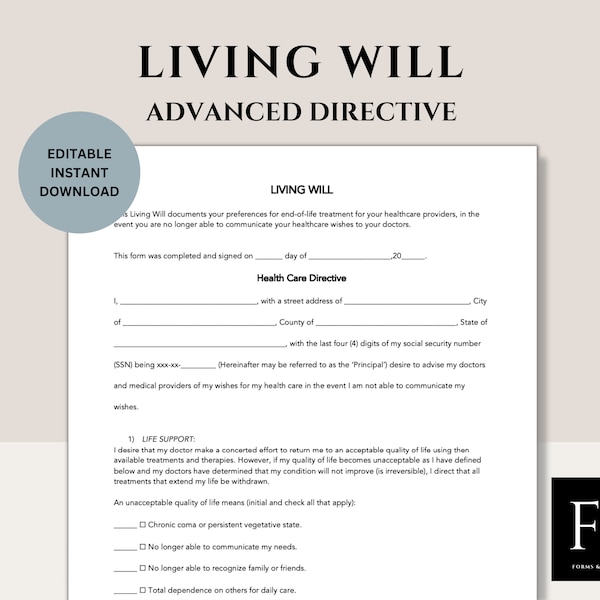 Living Will Form | Health Care Directive | Advanced Directives Form