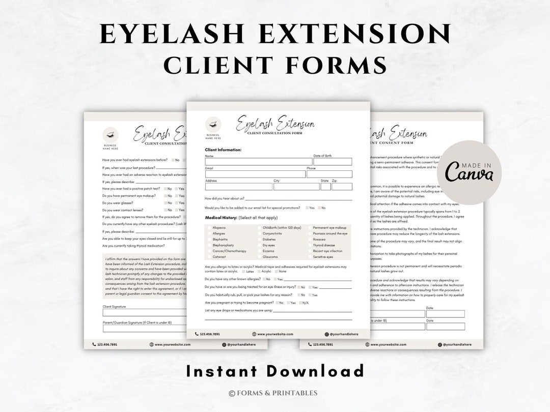 Eyelash Extensions Client Consultation and Consent Forms | EDITABLE ...