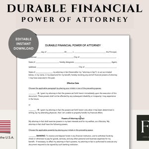 Durable Financial Power of Attorney Template | POA Form | Financial Power of Attorney Form | U.S.A. SPECIFIC