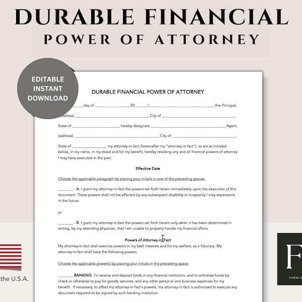 Nachhaltige finanzielle Vollmacht Vorlage: USA spezifisch (PDF & Word)