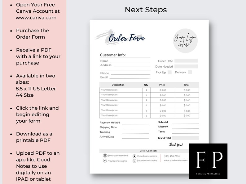 Editable Order Form Template: Custom Business Form (digital Download ...