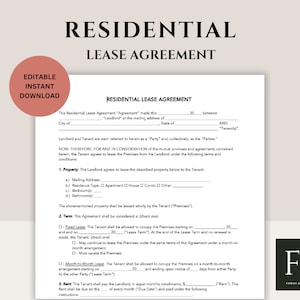 Residential Lease Agreement Template: Editable Rental Form (PDF & Word ...
