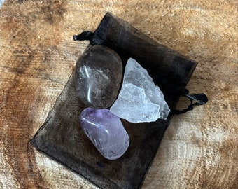 Air Elemental Crystal Set, Gemini Libra Aquarius Spring Amethyst Clear Quartz Smokey Quartz Gift Set Star Sign Crystal Pack