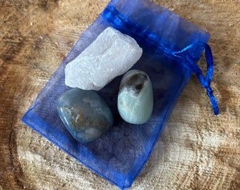 Water Elemental Crystal Set, Water Cancer Scorpio Pisces Winter Blue Quartz Clear Quartz Amazonite Gift Set Star Sign Crystal Pack