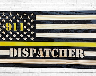 911 Dispatcher Handcrafted Wooden Flag, Patriotic Home Décor, Dispatcher Gift, Dispatcher Retirement Gift.