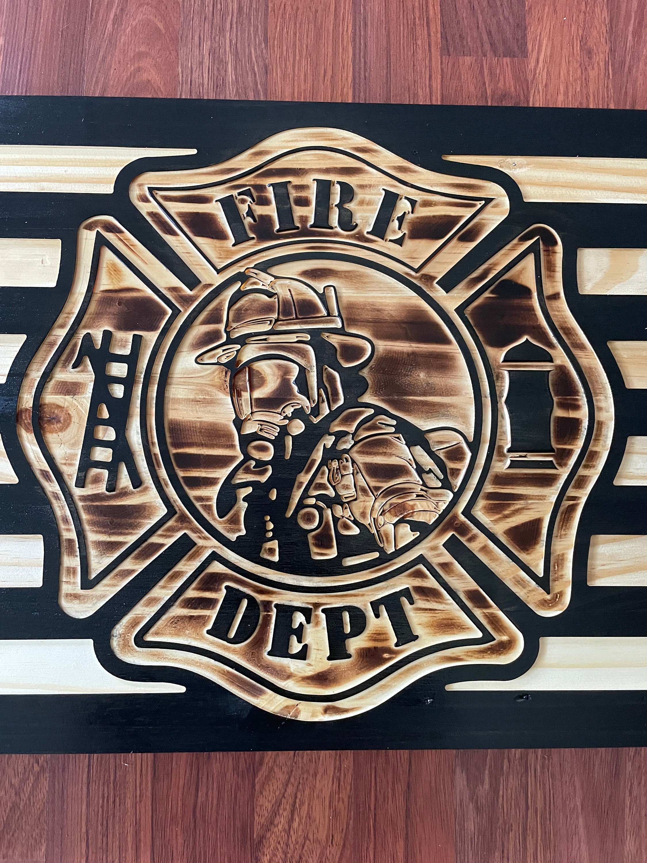 Premium Wooden Firefighter Flag Flag With Thin Red Line Fireman Flag ...