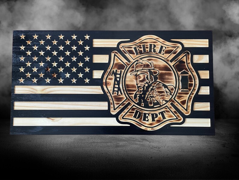 Premium Wooden Firefighter Flag Flag With Thin Red Line Fireman Flag ...