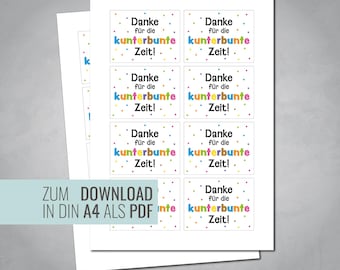 Kindergarten Farewell Tag Template | Thank you for the colorful time | Printable PDF | Farewell Gift for Teachers and Children | DIY Colorful Bag