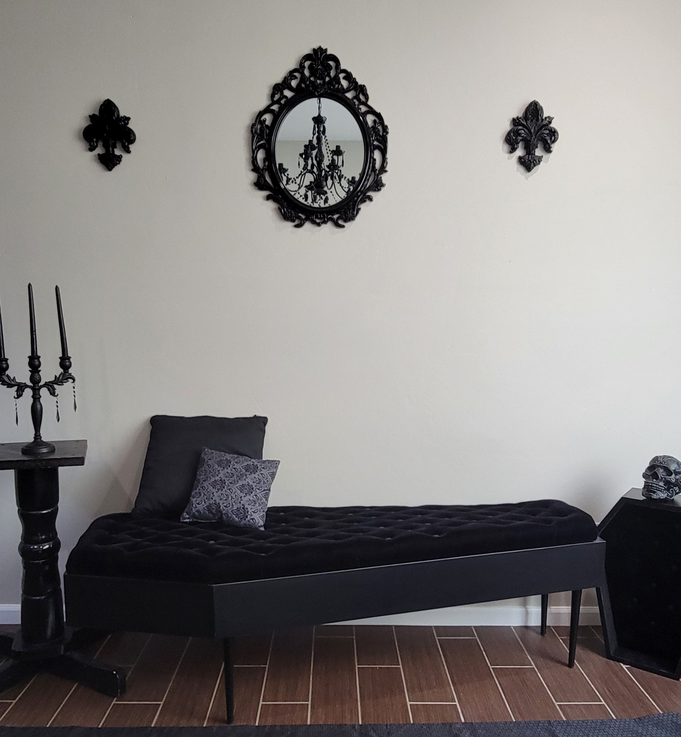 Coffin Velvet Tufted Bench