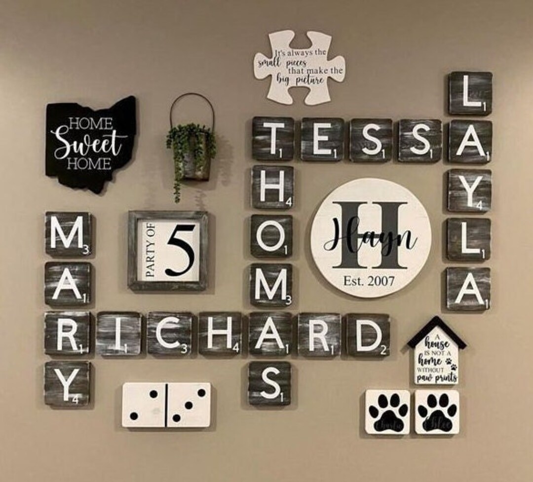 5.5in Personalized Wooden Scrabble Wall Tiles, Large Scrabble Tiles