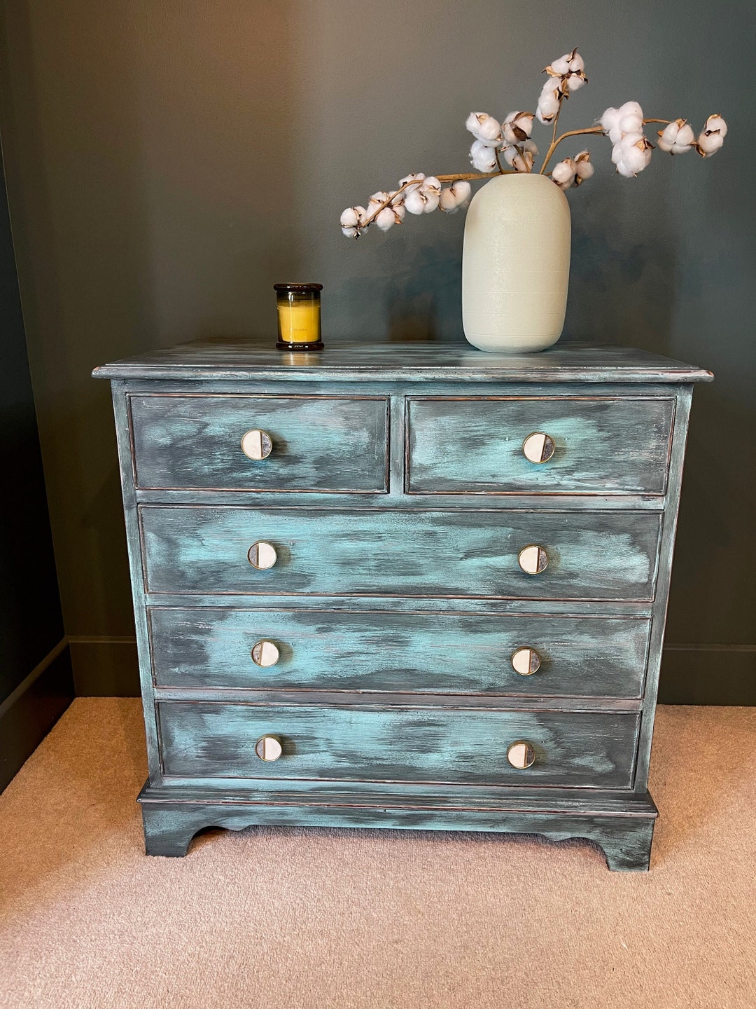 Cajonera verde, Cajonera de madera tritonal, Cajones reciclados de mediados  de siglo, Cajones vintage acabados a mano México