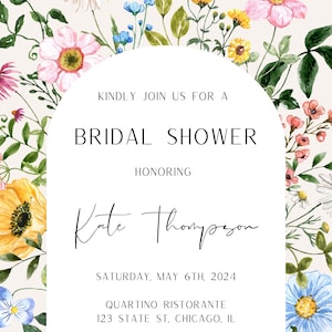 Wildflower Bridal Shower Invitation, Customizable, Spring/Summer, DIY
