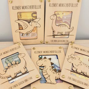Geldgeschenk | Geschenkkarte aus Holz, DINO, Wunscherfüller, Holzkarte für Geldscheine, Geschenk zum Geburtstag, Glückwunschkarte