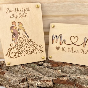 Geldgeschenk | Geschenkkarte aus Holz, HOCHZEIT, Wunscherfüller, Holzkarte für Geldscheine, Geschenk zur Ehe, Glückwunschkarte, individuell
