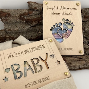 Geldgeschenk | Geschenkkarte aus Holz, BABY, Wunscherfüller, Holzkarte für Geldscheine, Geschenk zur Geburt, Glückwunschkarte, individuell