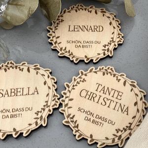 Namenskarten | Platzkarten aus Holz, Tischkarten, Namensschild für Hochzeit, Taufe Kommunion Konfirmation Jugendweihe, Geburtstag, Jubiläum