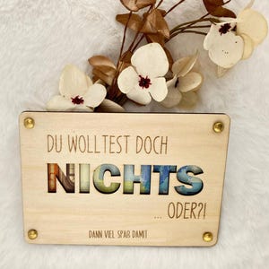 Geldgeschenk | Geschenkkarte NICHTS aus Holz, Wunscherfüller, Holzkarte für Geldscheine, Geschenk zum Geburtstag, Glückwunschkarte