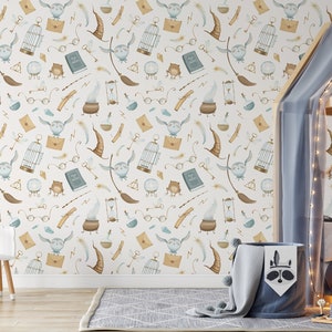 wizard wallpaper, birdcage wallpaper, magic wallpaper, nursery wallpaper, kids wallpaper, wallpaper, wall art, owl wallpaper, gender neutral