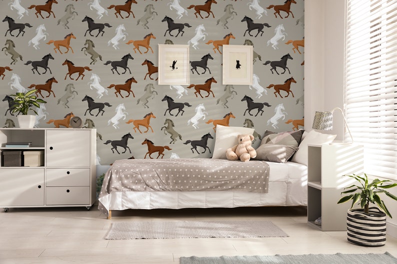 Horse Wallpaper Equestrian Wallpaper Boy Nursery Wallpaper Etsy