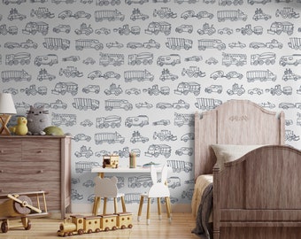 Cars and Trucks Peel and Stick Wallpaper, Nursery Boys Room Decor