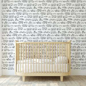 Cars and Trucks Peel and Stick Wallpaper, Construction Nursery Theme