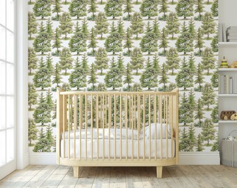 Woodland Trees Peel and Stick Wallpaper, Boys Nursery Decor