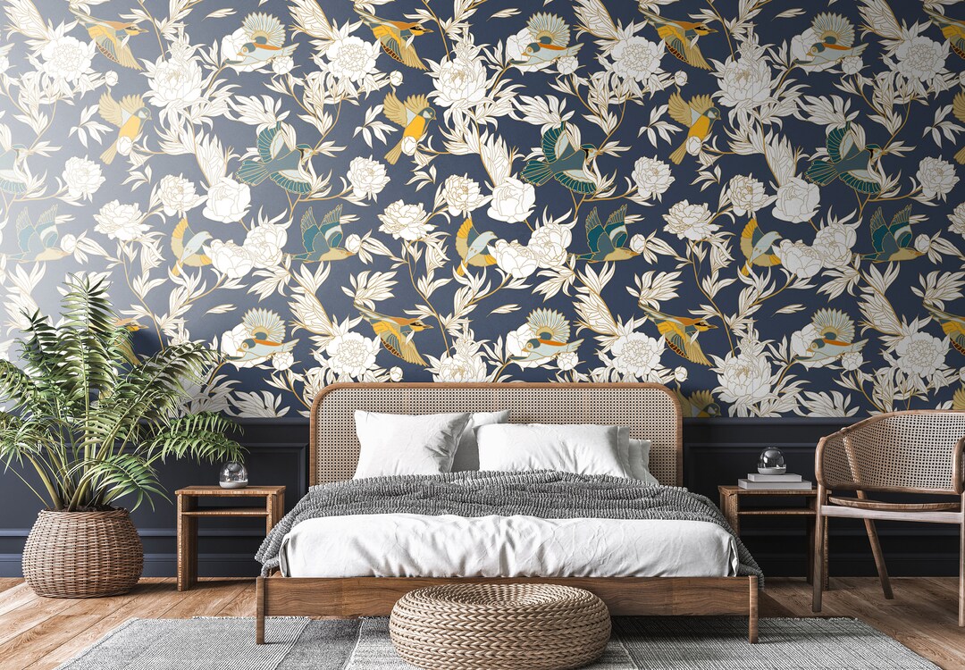 Dark Floral Wallpaper, Bird Wallpaper, Nursery Wallpaper, Kids ...