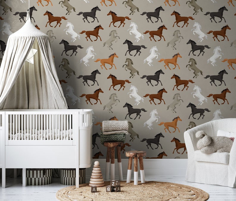 Horse Wallpaper Equestrian Wallpaper Boy Nursery Wallpaper Etsy