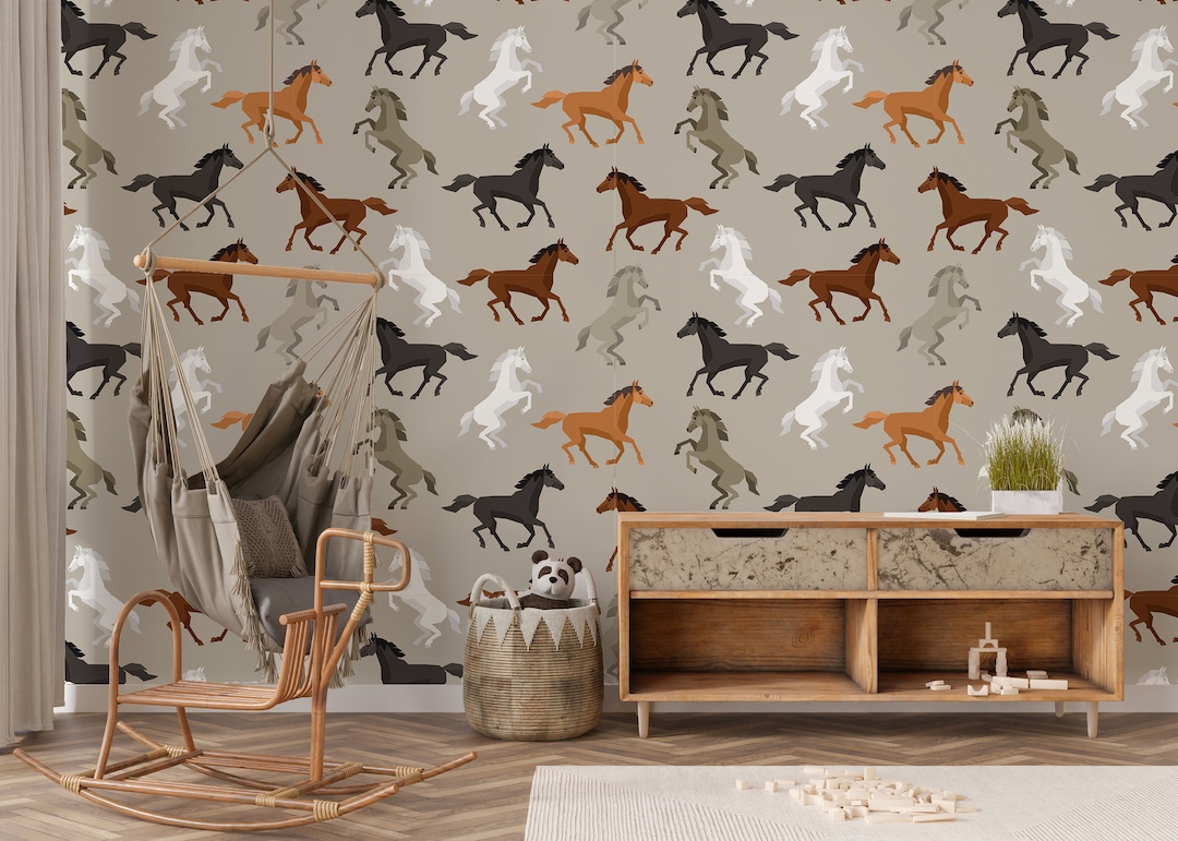 Horse Wallpaper, Equestrian Wallpaper, Boy Nursery Wallpaper, Horse